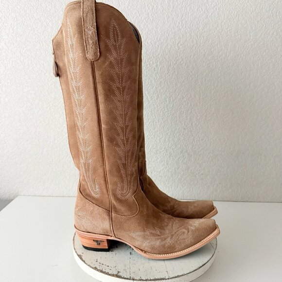 Lane Knee High Corset Western Cowboy Boots Snip Toe Latte Suede Size 10 - Picture 2 of 12